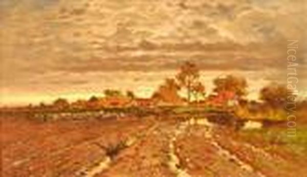 Anovember Evening, Worcestershire Oil Painting by Benjamin Williams Leader