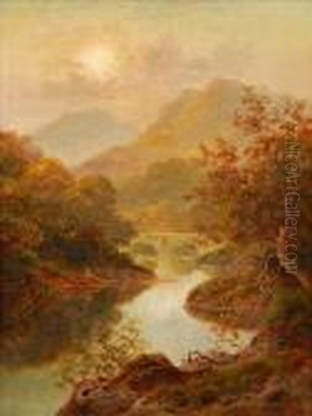 The Riverat Bettwys Coed Oil Painting by Benjamin Williams Leader