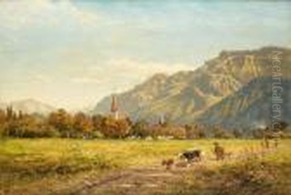 A Fine Autumn Day At Interlaken Oil Painting by Benjamin Williams Leader