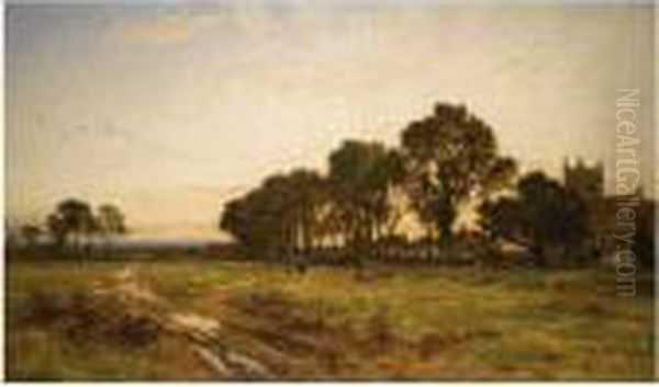 The Close Of Day, Worcestershire Meadows Oil Painting by Benjamin Williams Leader