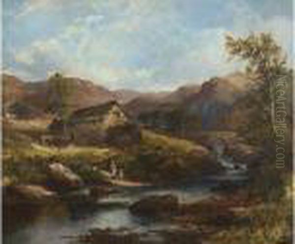 William Leader, British A View Ofnorth Wales Oil Painting by Benjamin Williams Leader