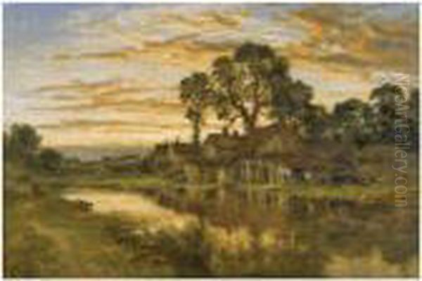 On The Banks Of The Tillingbourne, Surrey Oil Painting by Benjamin Williams Leader