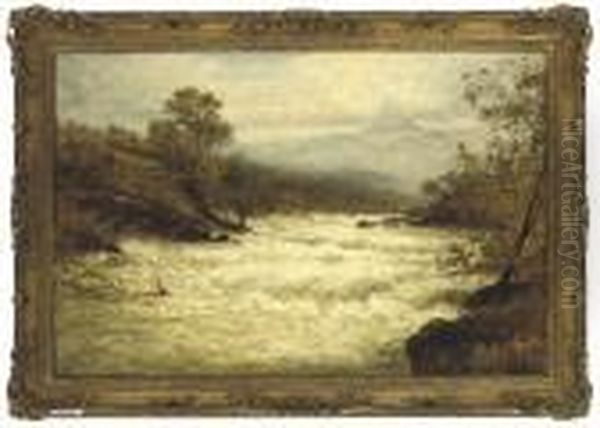 A Flood On The Llugwy Oil Painting by Benjamin Williams Leader