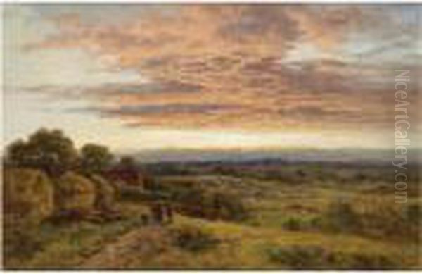 A Surrey Sunset Oil Painting by Benjamin Williams Leader