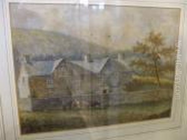 A Stone Cottage In An Uplandlandscape Oil Painting by Benjamin Williams Leader