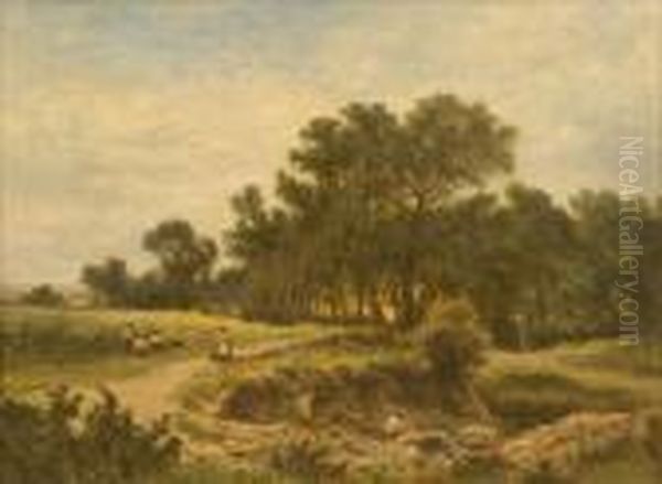 A Surreysandpit Oil Painting by Benjamin Williams Leader