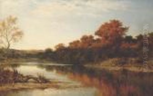 An Autumn Gleam Oil Painting by Benjamin Williams Leader