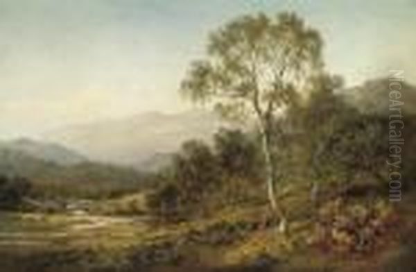 Birch Trees On The Hillside Below Capel Curig Oil Painting by Benjamin Williams Leader