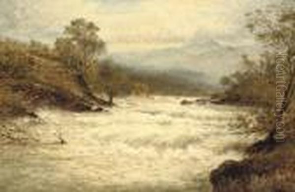 A Flood On The River Llugwy Oil Painting by Benjamin Williams Leader