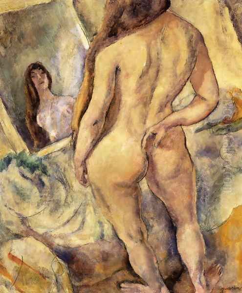 Nude in Front of a Mirror Oil Painting by Jules Pascin