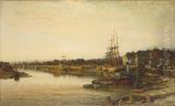 An Old Southern Port Oil Painting by Benjamin Williams Leader