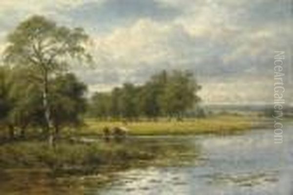 Summer Time On The Thames Oil Painting by Benjamin Williams Leader