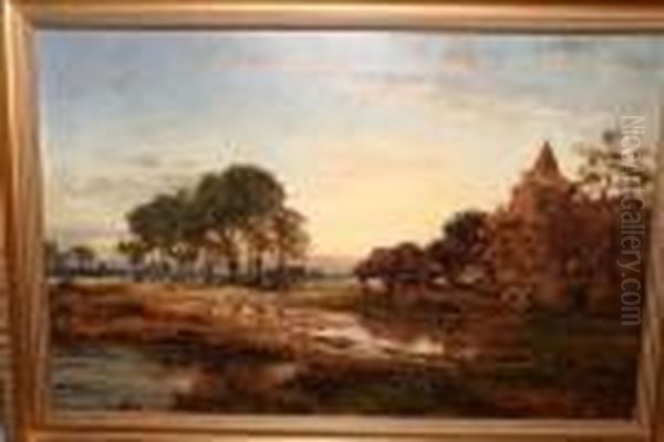 Shere Church At Sunset Oil Painting by Benjamin Williams Leader