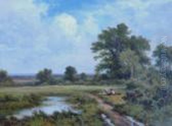 A Surrey Landscape Oil Painting by Benjamin Williams Leader