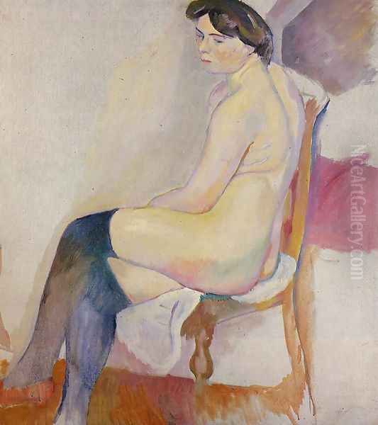 Seated Nude with Black Stockings Oil Painting by Jules Pascin