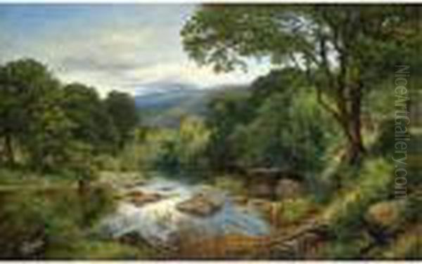 A Welsh Valley Oil Painting by Benjamin Williams Leader