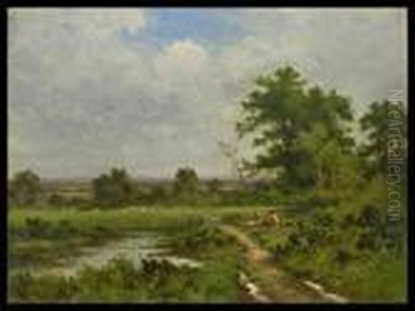 Rast In Einer Sommerlandschaft Oil Painting by Benjamin Williams Leader