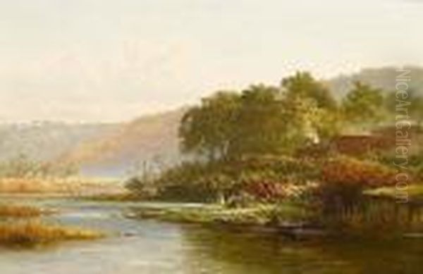 By The River Bank Oil Painting by Benjamin Williams Leader