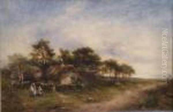 'on The Road To Hazelden, Kent' Signed 12 X 18in Oil Painting by Benjamin Williams Leader