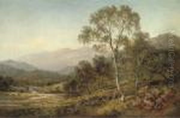 Birch Trees On The Hillside Below Capel Curig Oil Painting by Benjamin Williams Leader