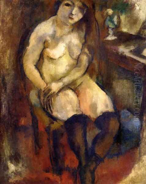 Nude with Black Stockings Oil Painting by Jules Pascin