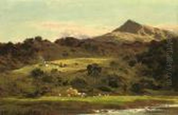 Moel Siabod From The Llugwy Below Capel Curig Oil Painting by Benjamin Williams Leader