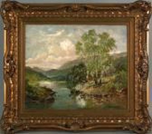 Landscape With River Oil Painting by Benjamin Williams Leader