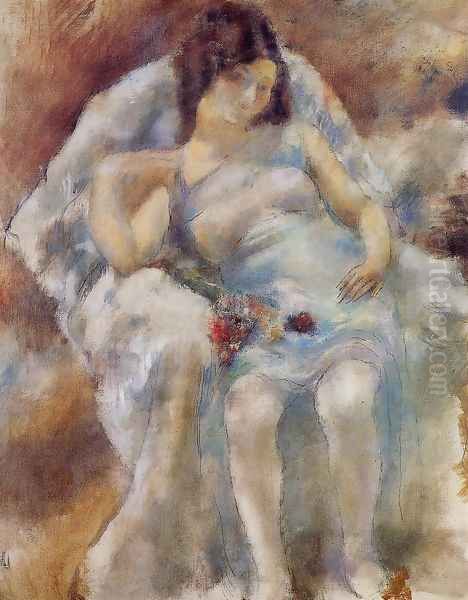 Zinah with Flowers Oil Painting by Jules Pascin