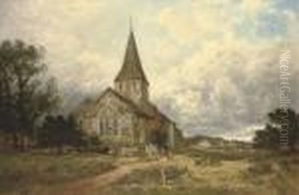 The Village Church Oil Painting by Benjamin Williams Leader