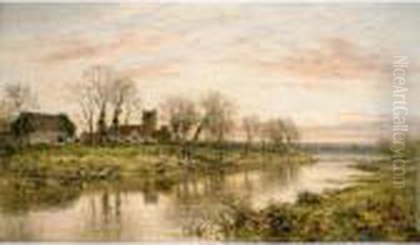 Evening On The Thames At Wargrave Oil Painting by Benjamin Williams Leader