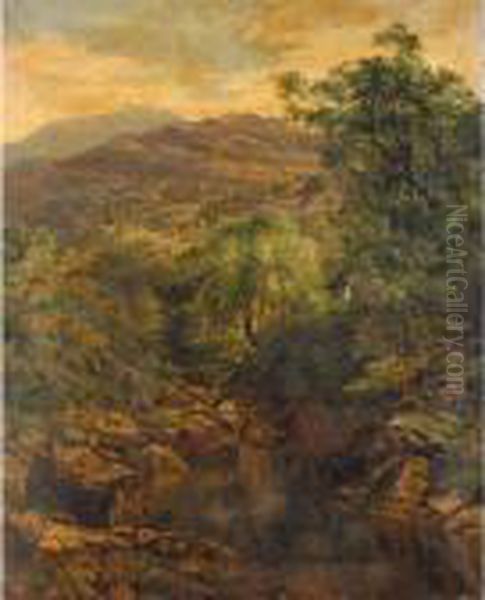 A Quiet Pool In Glenfalloch Oil Painting by Benjamin Williams Leader