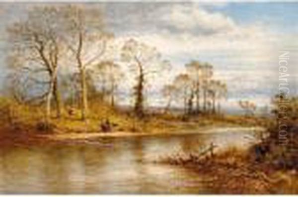 An English River In Autumn Oil Painting by Benjamin Williams Leader