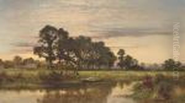 A Worcestershire Farm Oil Painting by Benjamin Williams Leader