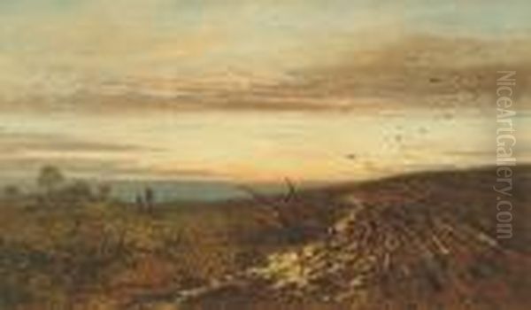 Ploughed Fields At Dusk Oil Painting by Benjamin Williams Leader