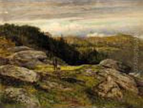 A Welsh Hillside Path Oil Painting by Benjamin Williams Leader