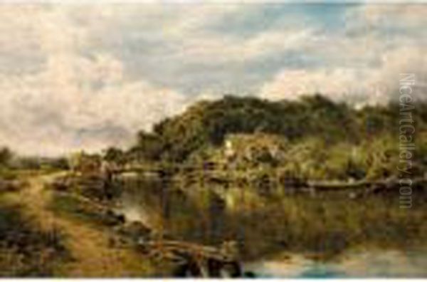 On The Stour Near Flatford Mill, Suffolk Oil Painting by Benjamin Williams Leader