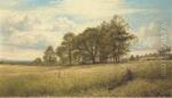 Summer Time: Through The Hayfield, Worcestershire Oil Painting by Benjamin Williams Leader