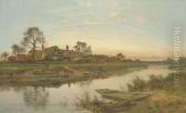 Evening On The Severn Oil Painting by Benjamin Williams Leader