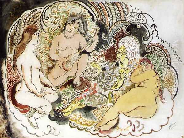 An Oriental and His Women Oil Painting by Jules Pascin