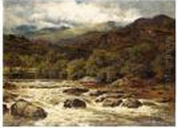 River Landscape Oil Painting by Benjamin Williams Leader