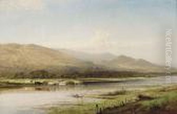 Cattle Watering, Derwentwater Oil Painting by Benjamin Williams Leader