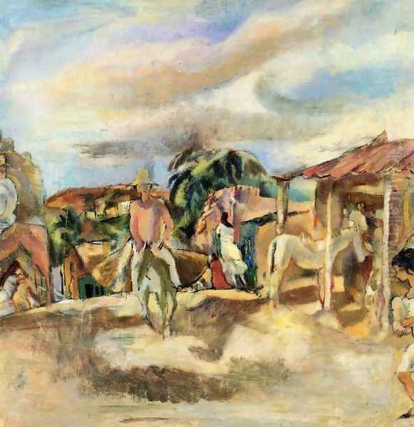 Cuban Village Oil Painting by Jules Pascin