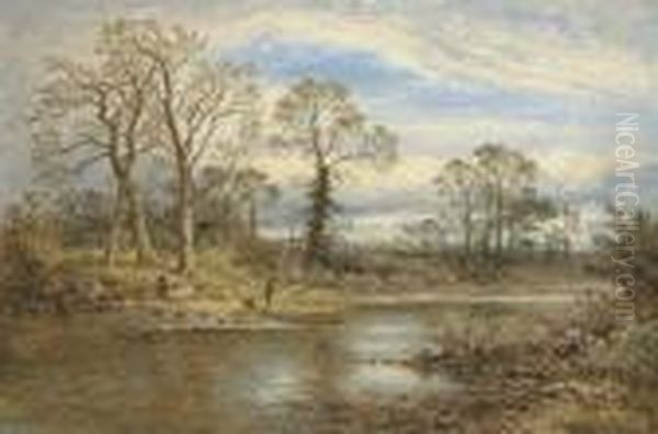 Late Autumn On An English River Oil Painting by Benjamin Williams Leader