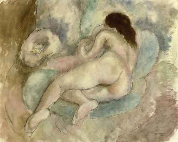 Female Nude Reclining Oil Painting by Jules Pascin