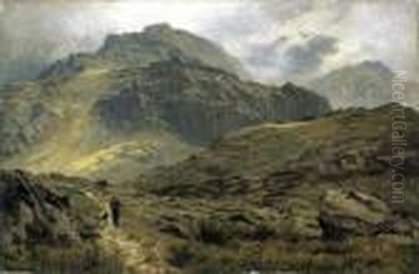 The Path To Llyn Idwal Oil Painting by Benjamin Williams Leader