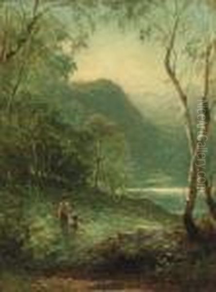 A Glimpse Of The Lake Oil Painting by Benjamin Williams Leader