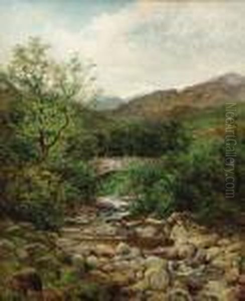 A Bridge Over A Mountain Stream, North Wales Oil Painting by Benjamin Williams Leader