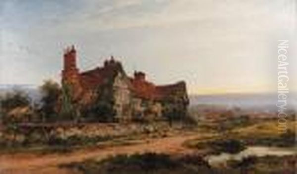 An Old Surrey Home Oil Painting by Benjamin Williams Leader