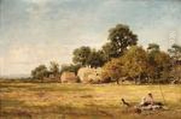 Making A Hay-rick, Whittington Oil Painting by Benjamin Williams Leader