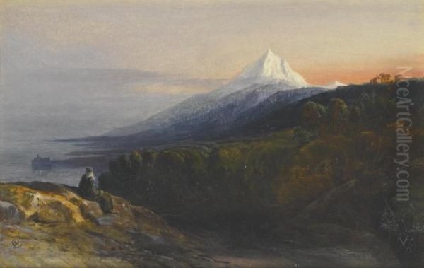 A View Of Mount Athos And The Pantokrator Monastery, Greece Oil Painting by Edward Lear